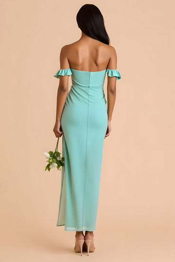 Mint Green Off The Shoulder Sheath Bridesmaid Dress